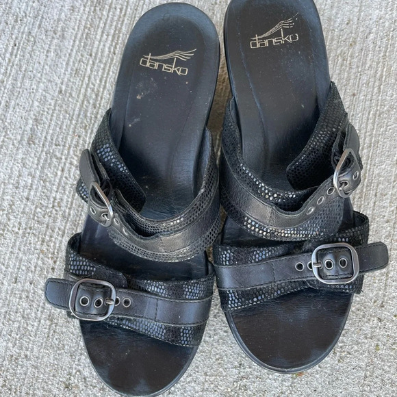 Dansko Sophie Slide Sandal Womens 39 Comfort Wedge Clog Black Leather Sparkle - Picture 2 of 7